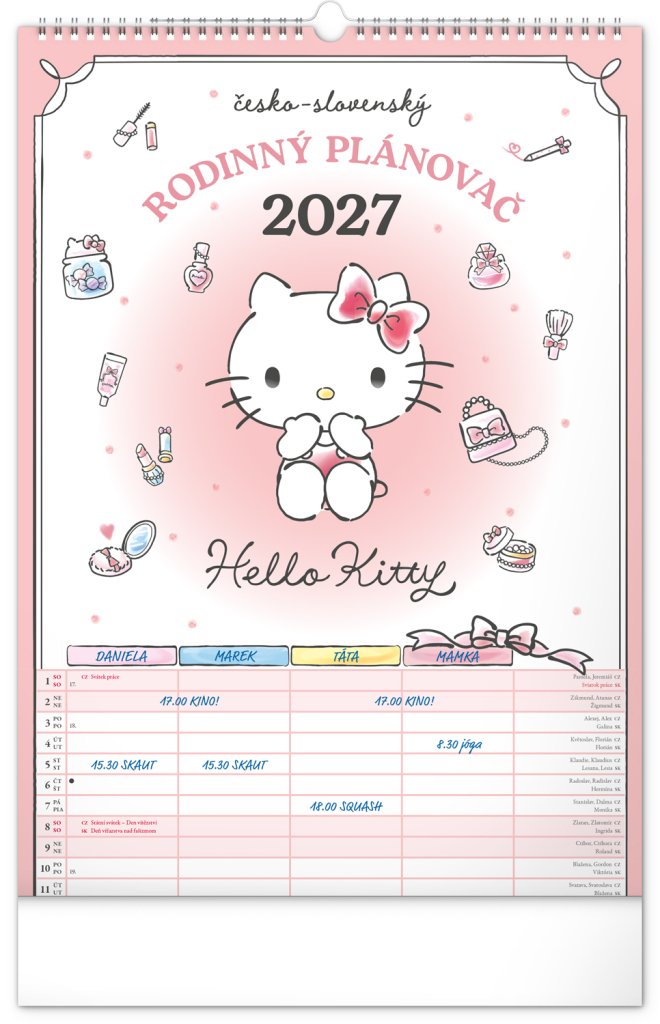 Kalendář 2027 Rodinný, plánovací Hello Kitty XL, 33 x 46 cm