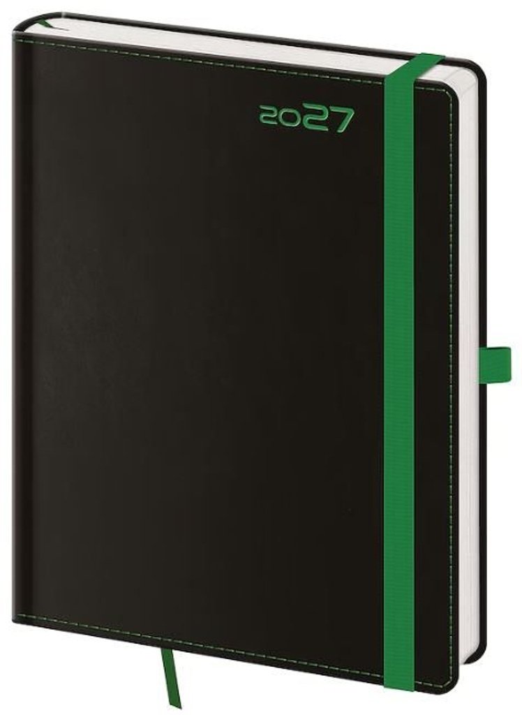 Diář 2027 týdenní B6 Black Green s poutkem na propisku