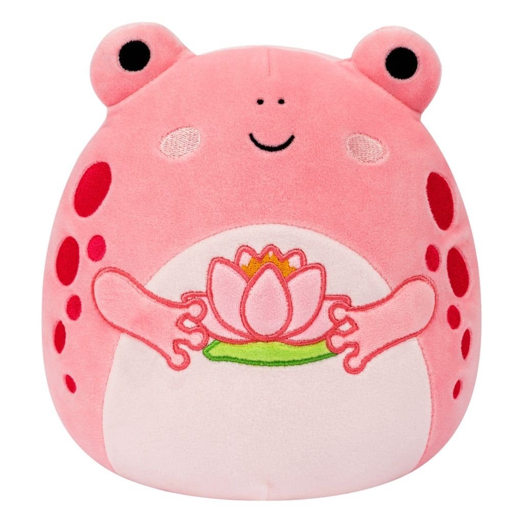 Squishmallows Růžová žába s leknínem - Lonina 20 cm