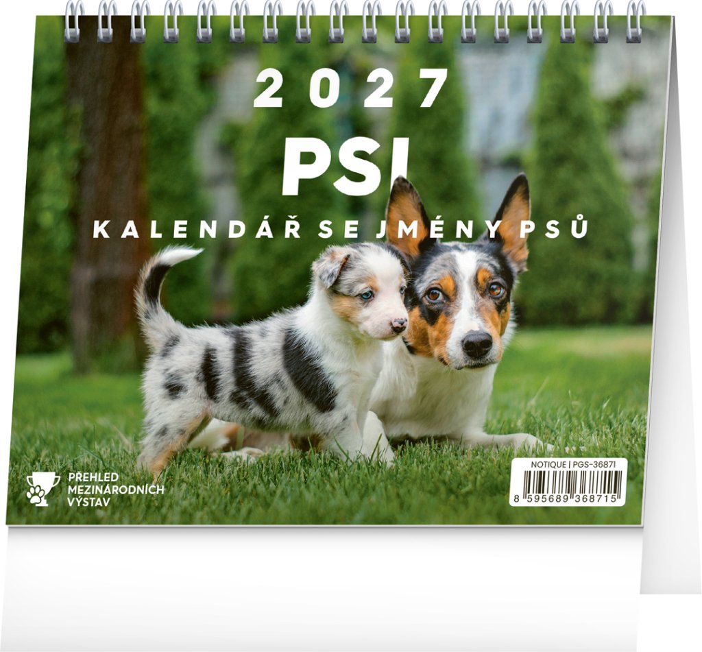 Kalendář 2027 stolní: Psi - se jmény psů, 16,5 x 13 cm
