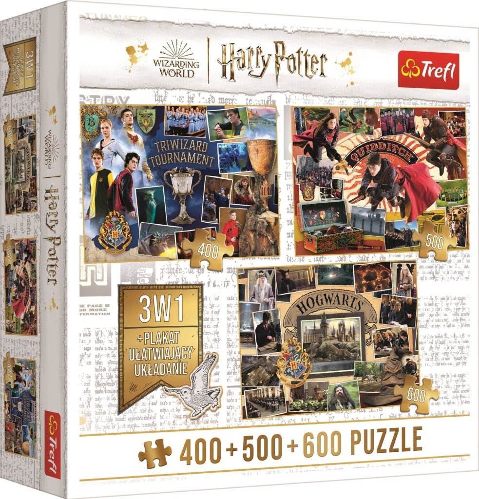 Trefl Puzzle Harry Potter: Turnaj tří kouzelníků, Famfrpál a Bradavice 400 + 500 + 600 díl