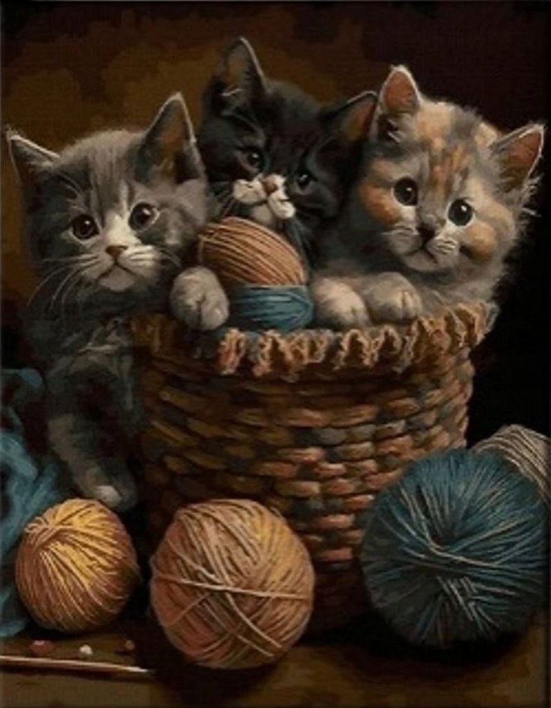Diamantový obrázek: Kočky v košíku 30x40cm