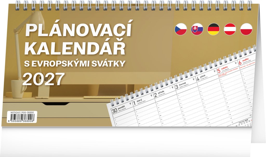 Kalendář 2027 stolní: Plánovací s evropskými svátky, 25 x 12,5 cm