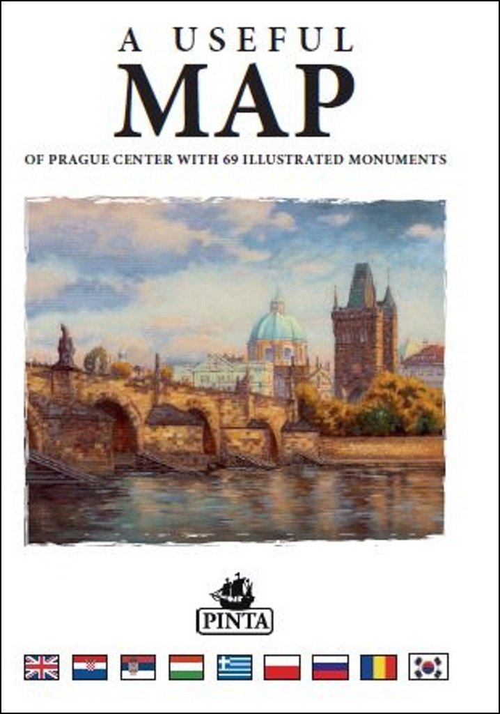 A USEFUL MAP - Praktická mapa centra Prahy s 69 ilustracemi historických památek (modrá)