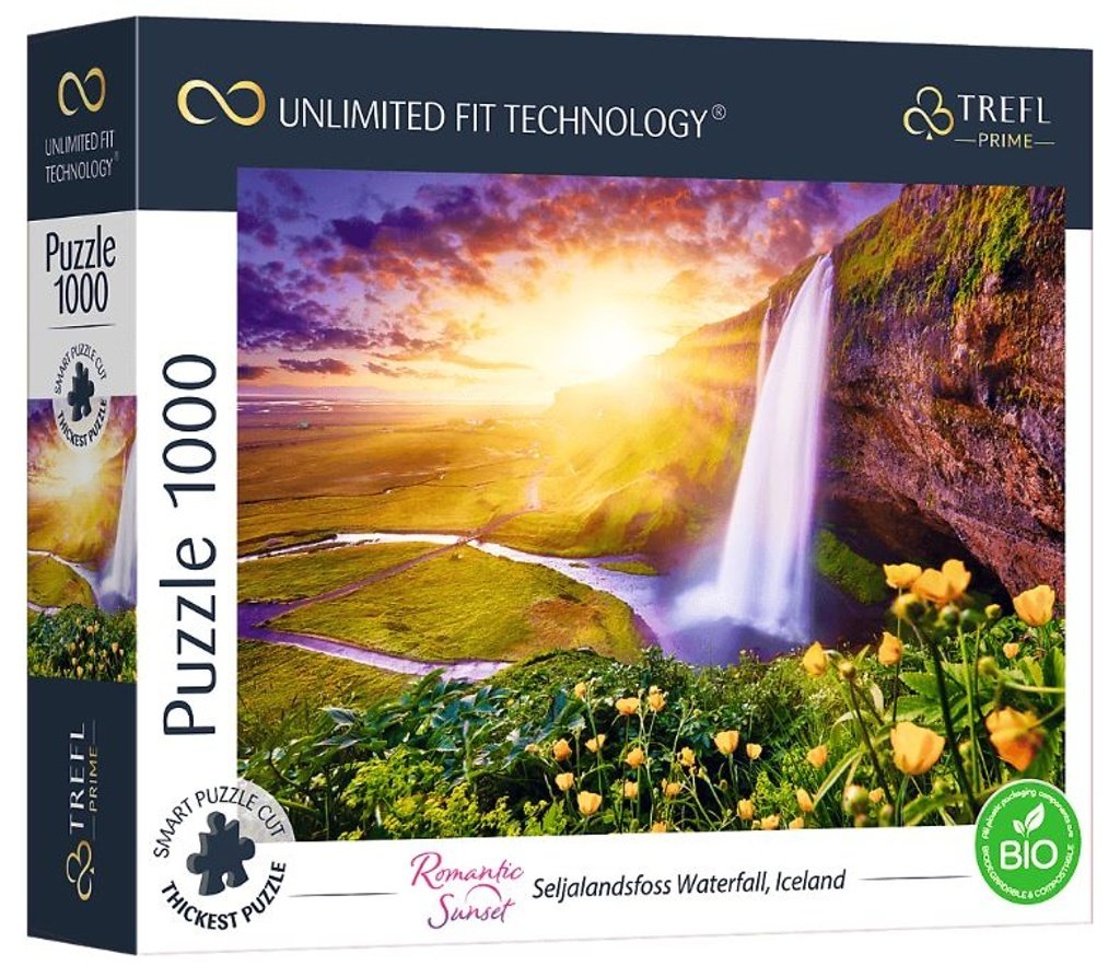 Puzzle UFT Romantic Sunset: Seljalandsfoss vodopády, Island/1000 dílků