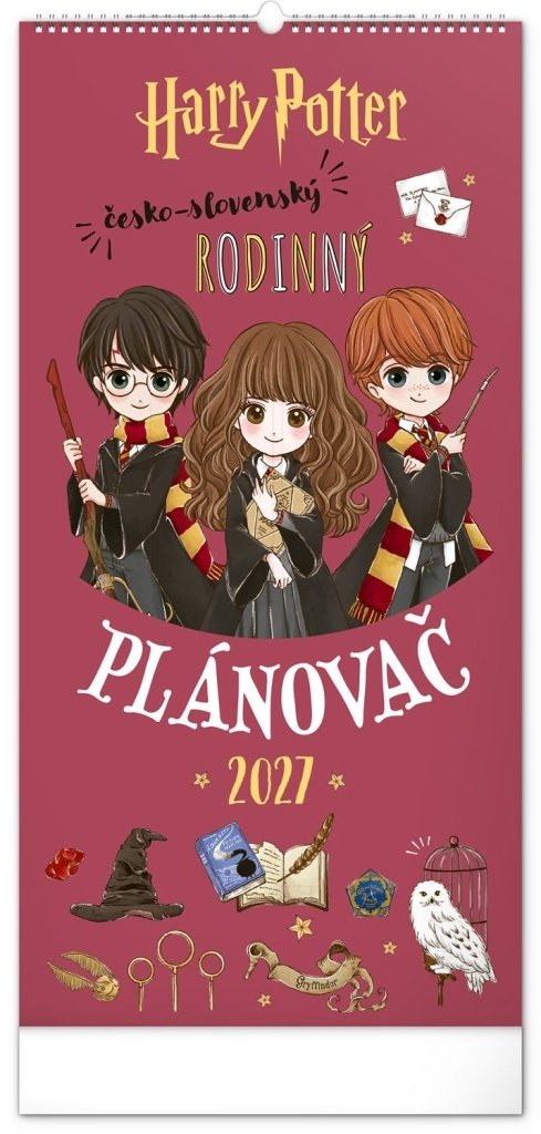 Kalendář 2027 nástěnný: Rodinný, plánovací Harry Potter, 21 x 42 cm