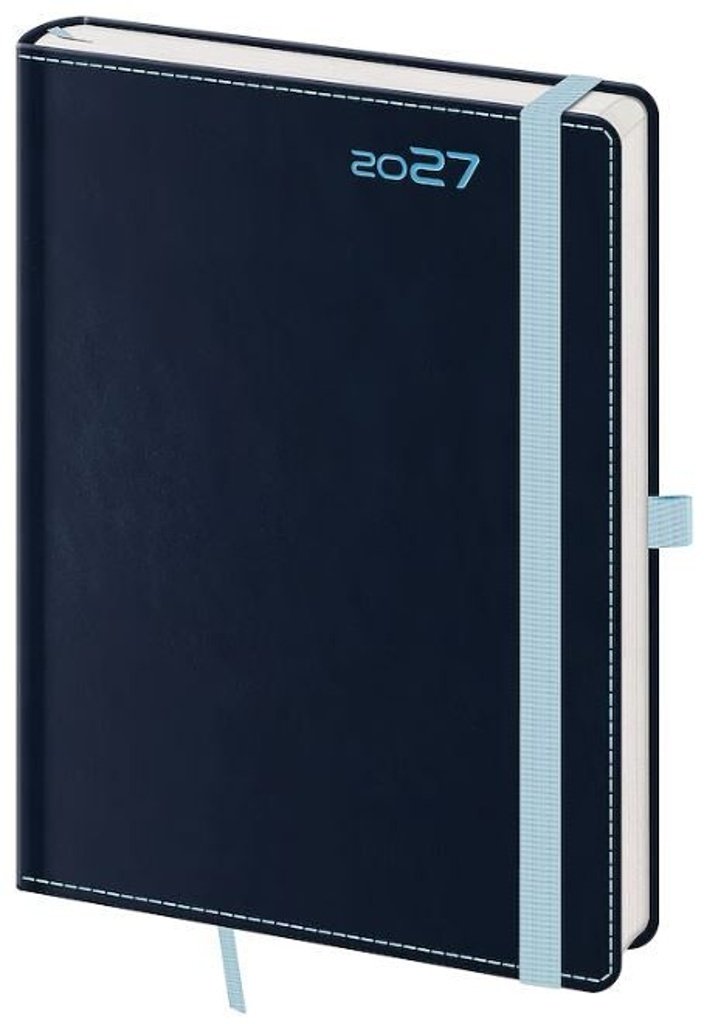 Diář 2027 týdenní A5 Double Blue s poutkem na propisku