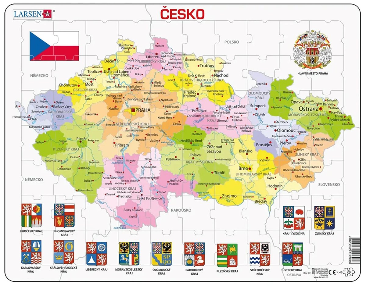 ČESKÁ REPUBLIKA KRAJE 70 d. EDU deskové puzzle