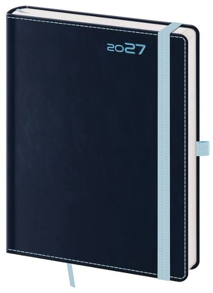 Diář 2027 týdenní B6 Double Blue s poutkem na propisku