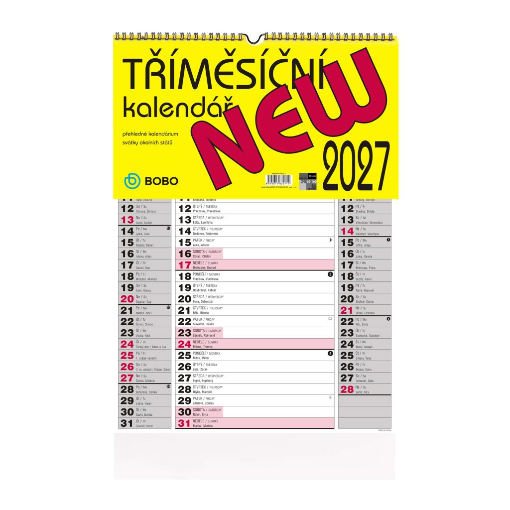 Nástěnný kalendář 2027 tříměsíční NEW